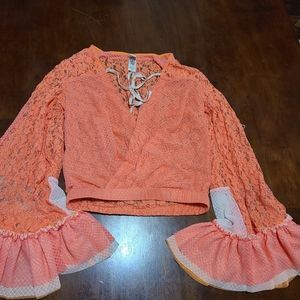 We are hah cropped bell sleeve top